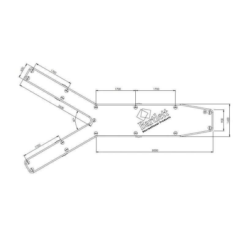 Bartlett 8.5m X 4m U Shaped Inflatable Pontoon dimensions layout drawing