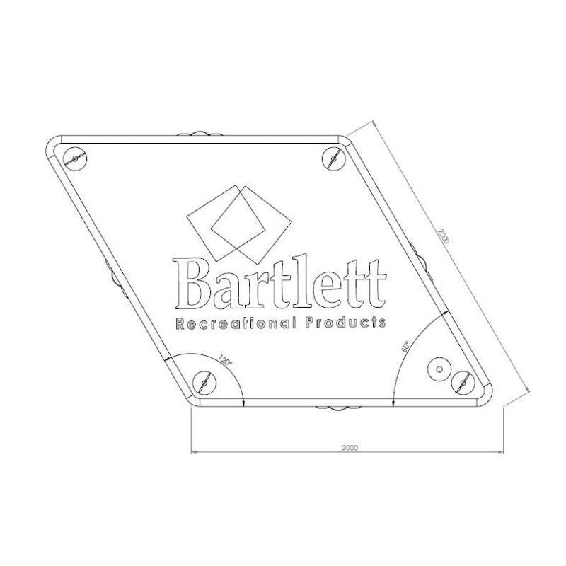 Bartlett diamond inflatable pontoon dimensions and layout drawing with measurements and logo