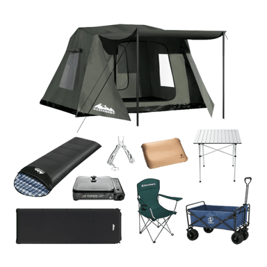 Compact Co. 2 Person Standard PLUS Camping Set includes tent sleeping bag stove and accessories