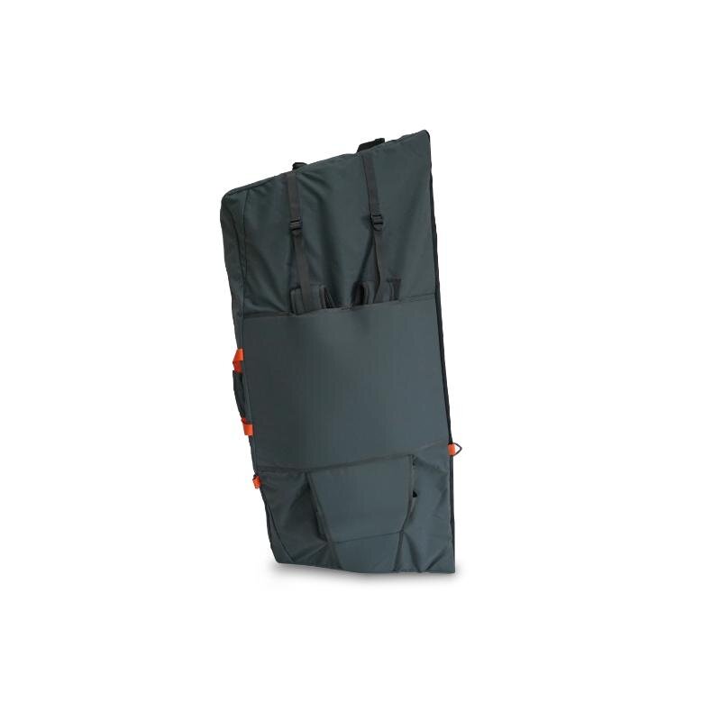 Oru Kayak Inlet Pack folded standing side view with black and orange colors