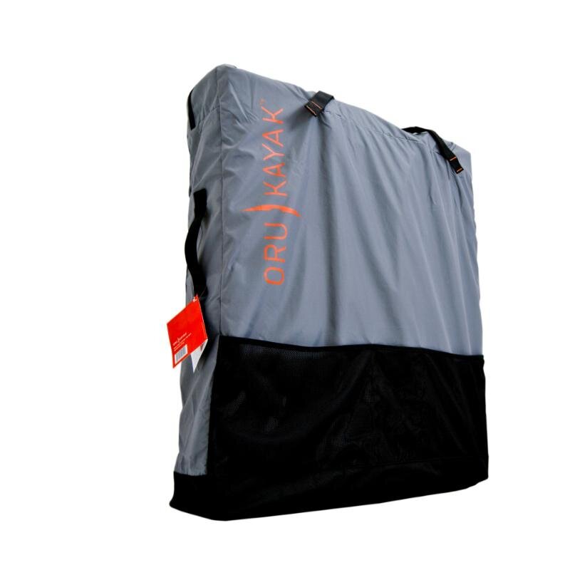 Oru Kayak Pack Gray Bag With Orange Logo Front View