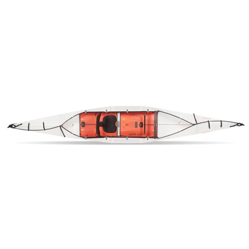 Tandem Kayak Oru Haven top view with single seat and orange interior