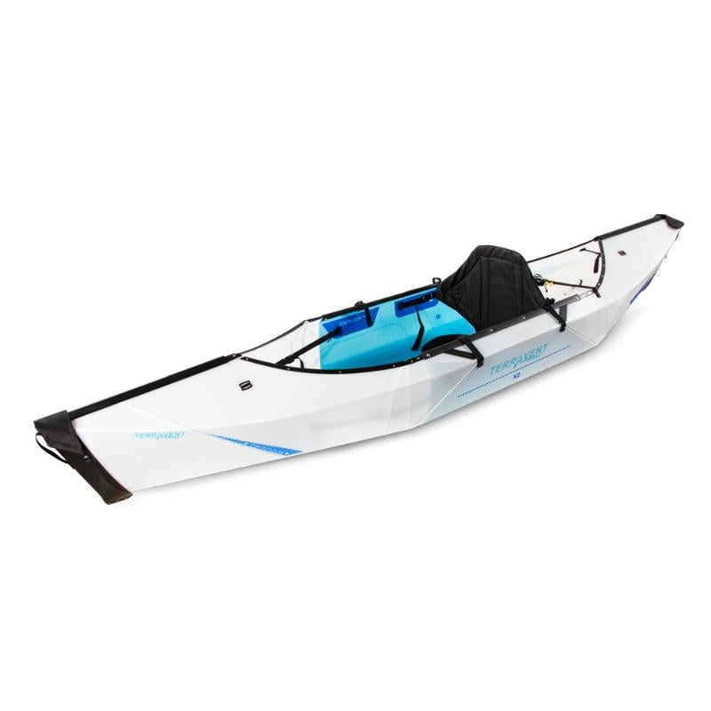 Terravent Kayak K2 Folding Kayak Angled View With Blue Seat