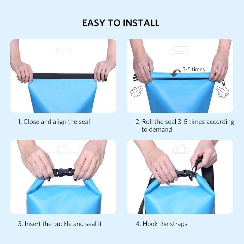 UGREEN floating waterproof dry bag showing easy installation steps