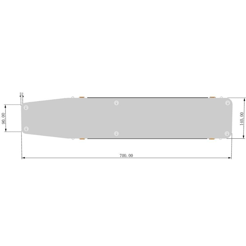 AquaDeck inflatable straight pontoon with dimensions and blue edges