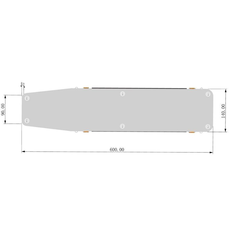 AquaDeck inflatable straight pontoon top view dimensions