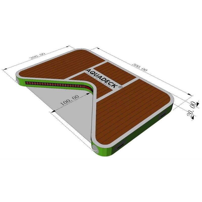 Aquadeck Inflatable V Docks featuring teak and green design