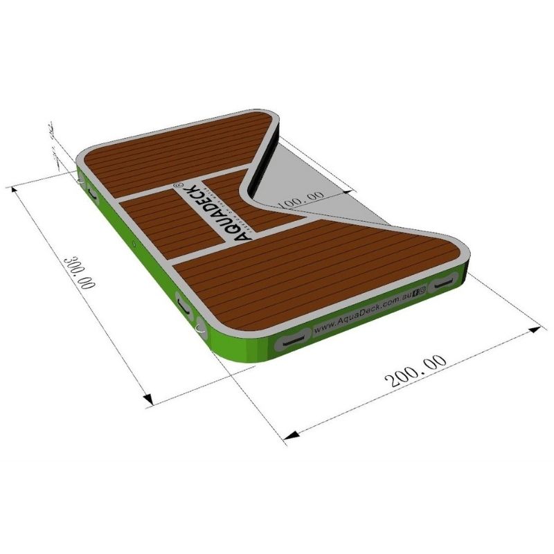 Aquadeck Inflatable V Docks featuring teak and green design