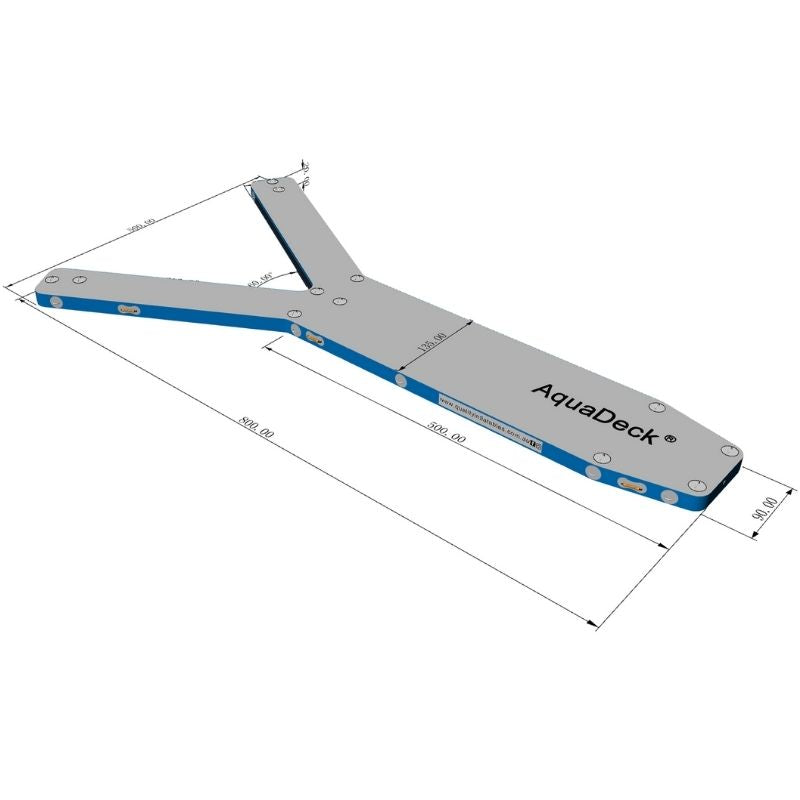 3D design of Aquadeck inflatable Y pontoon top view showcasing features