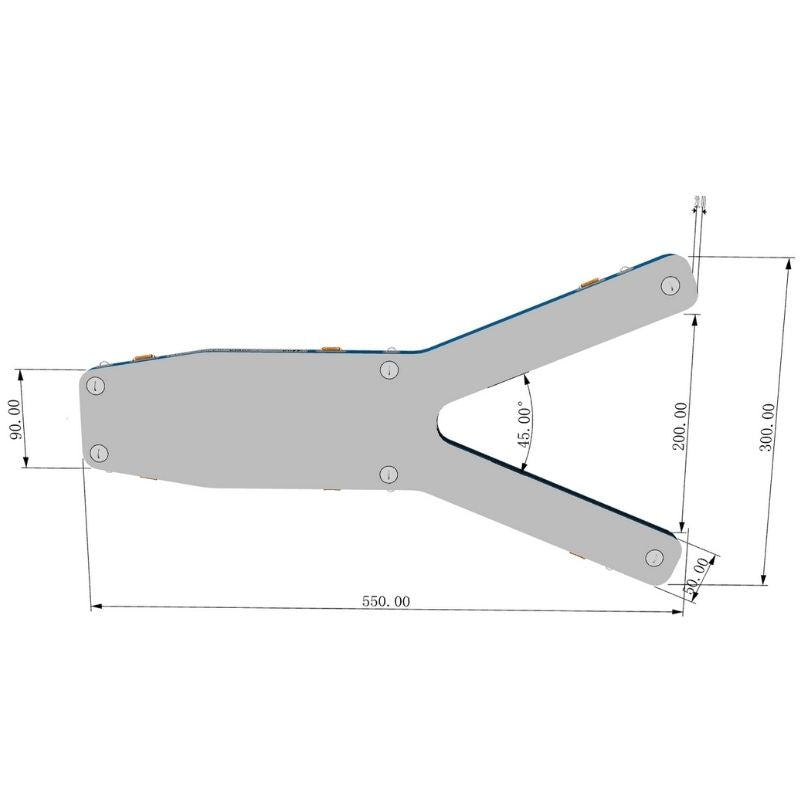 Aquadeck inflatable Y pontoon with angled 3D dimensions and details