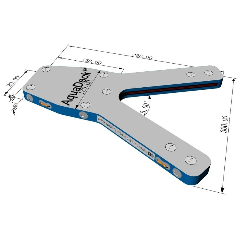 Comprehensive 3D dimensions of Aquadeck inflatable Y pontoon design