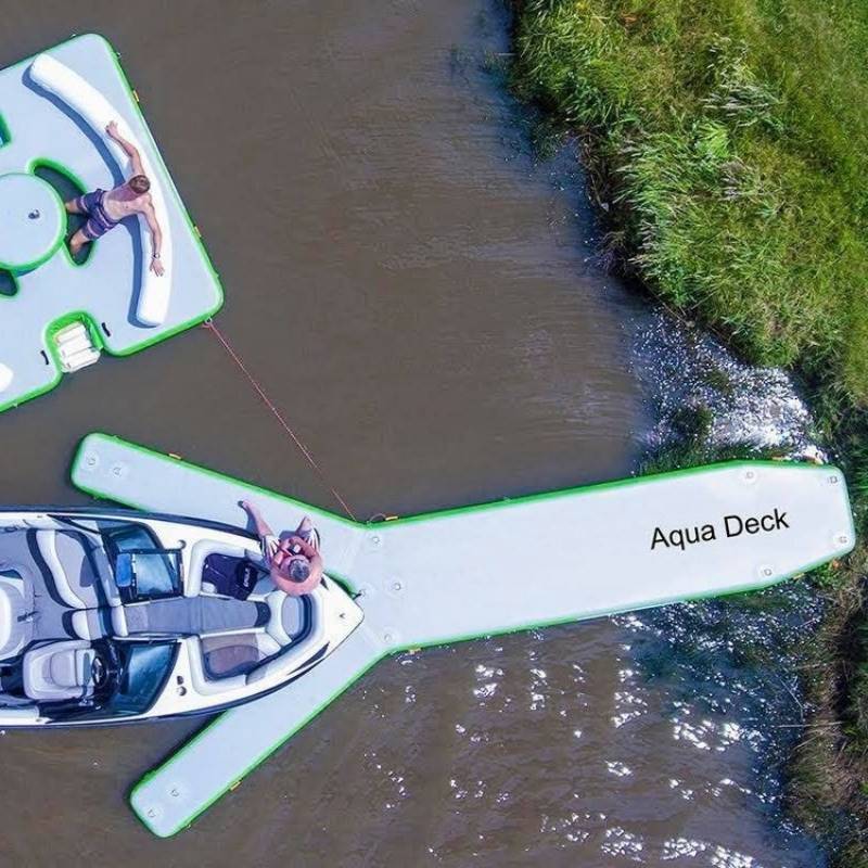 Top view of Aquadeck Inflatable Y Pontoon on water