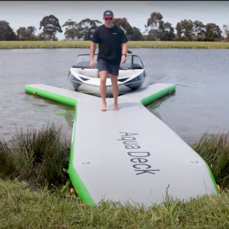 Aquadeck Inflatable Y Pontoon used as a walking path