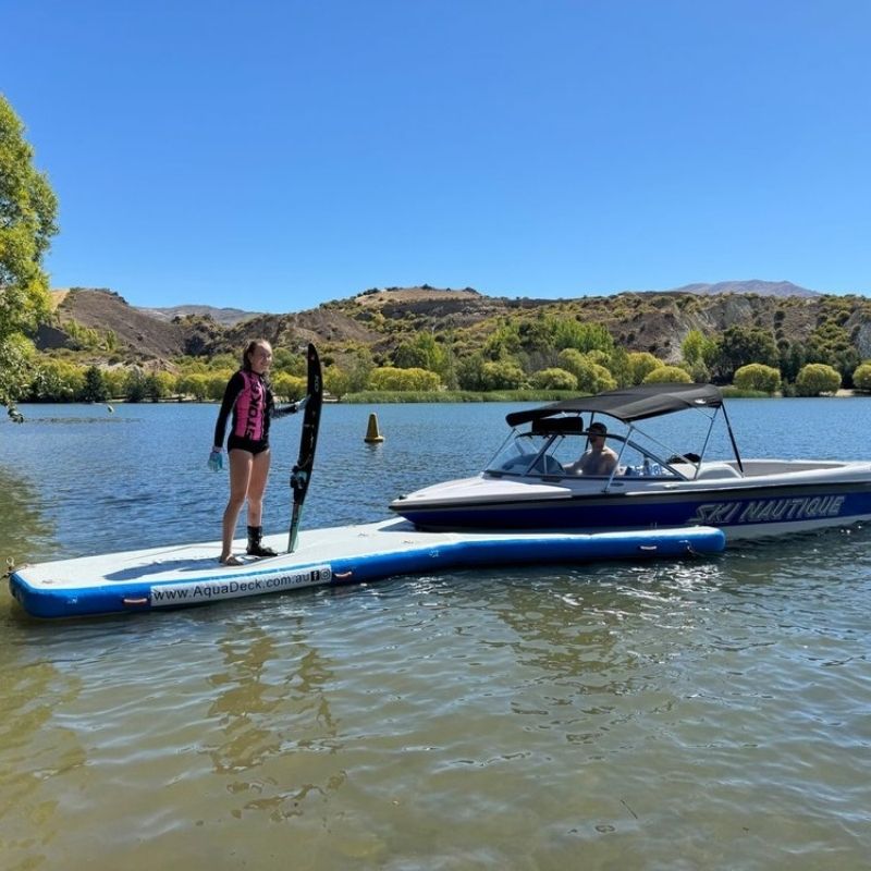 Aquadeck Inflatable Y Pontoon dock for water skiing activities