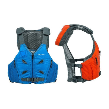 Astral V Eight PFD cover image featuring blue and orange designs, durable and breathable life jacket