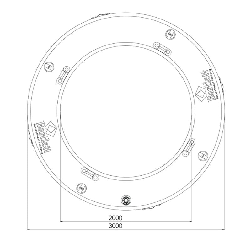 Bartlett 3m Circle Water Hammock detailed dimensions and technical diagram