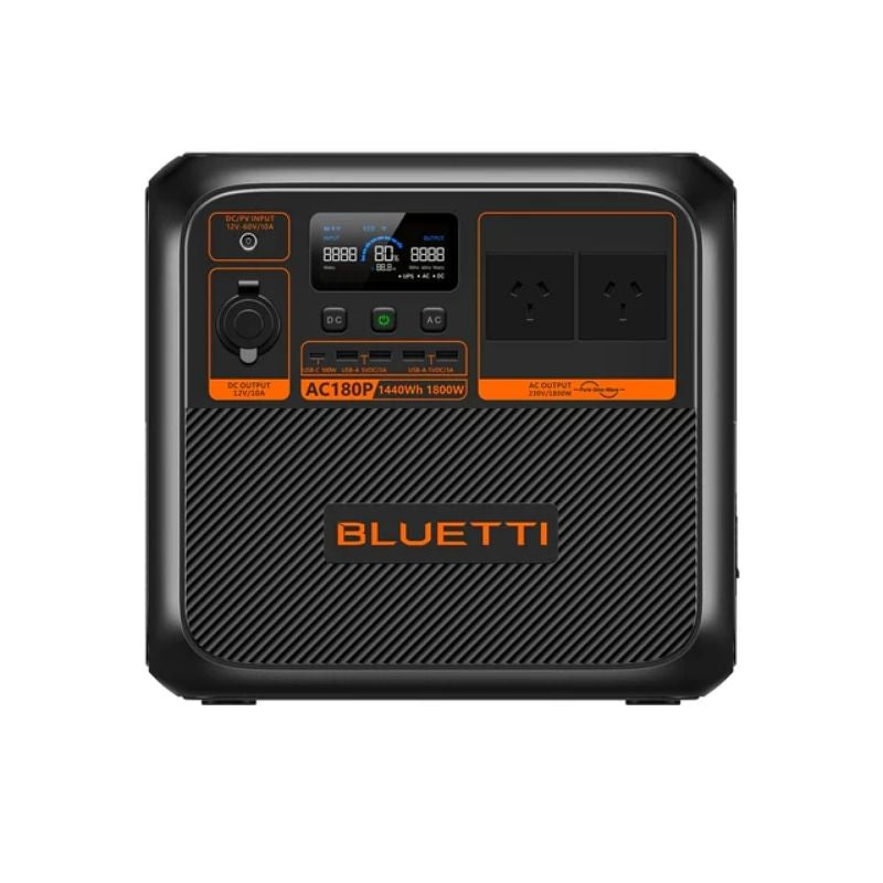 Compact Bluetti ac180p solar power unit front view