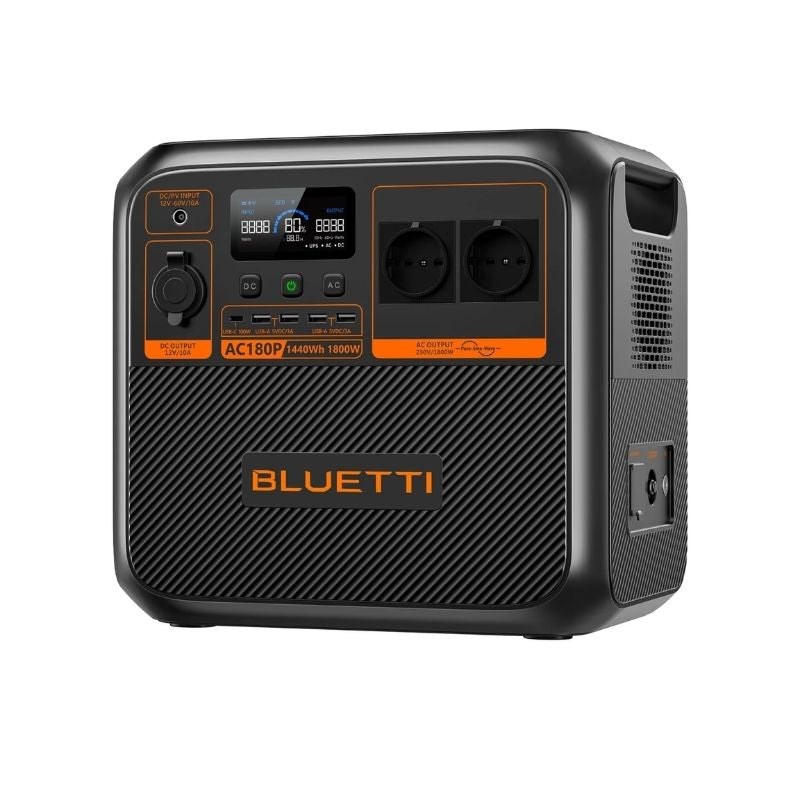 Angled view of Bluetti ac180p solar portable power station