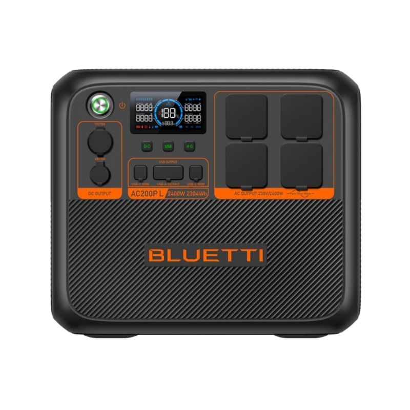 Front view of bluetti ac200pl with multiple power outlets