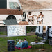 Bluetti B300 expansion battery powering a camping setup with a couple relaxing outside their van; B300 Bluetti provides off-grid power for outdoor activities