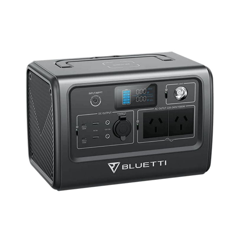 Bluetti EB70 portable power station in a camping beach environment, showing eb70 bluetti’s outdoor capabilities