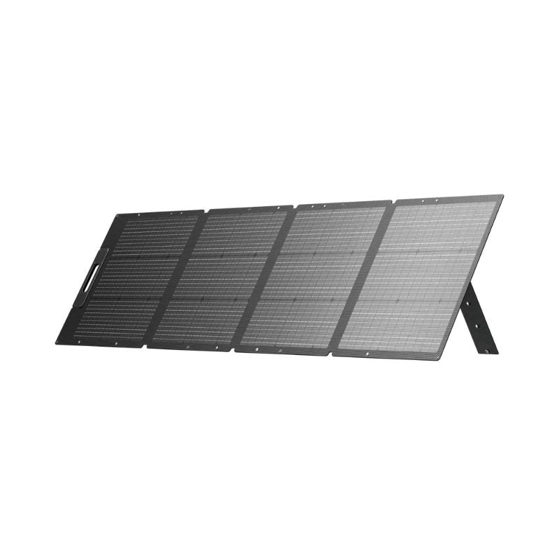 Bluetti PV200D solar panel set at an angle with kickstands deployed, optimising sunlight capture for efficient charging.