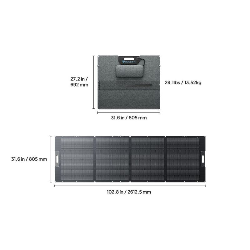 Bluetti PV350D solar panel dimensions and weight specifications for detailed product overview