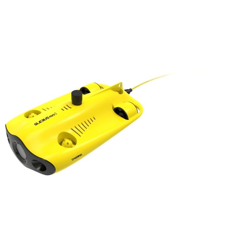 Gladius Mini S underwater drone tethered in water