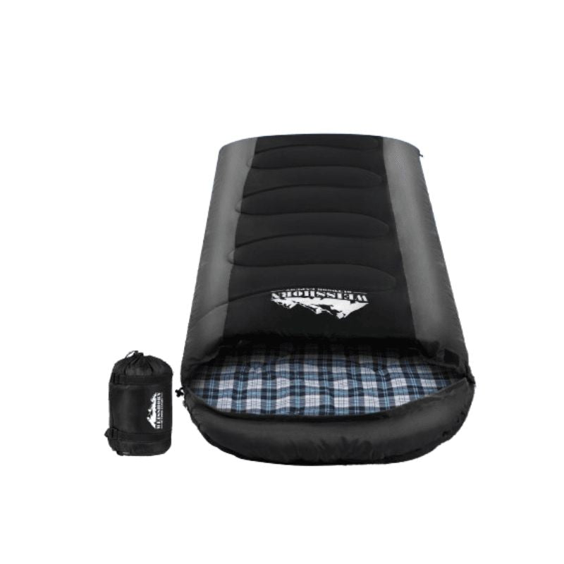 Large black double sleeping bag from Compact Co. 4-Person Elite Camping Set with included carry case