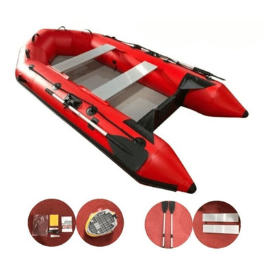 Haidi Pontoon Rescue Boat Dinghy in red with included setup kit and accessories