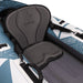 Padded seat with Kokopelli logo on Kokopelli Platte kayak in smoke blue