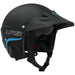 NRS WRSI Current Pro Helmet in black with blue accents, featuring a secure chin strap and visor