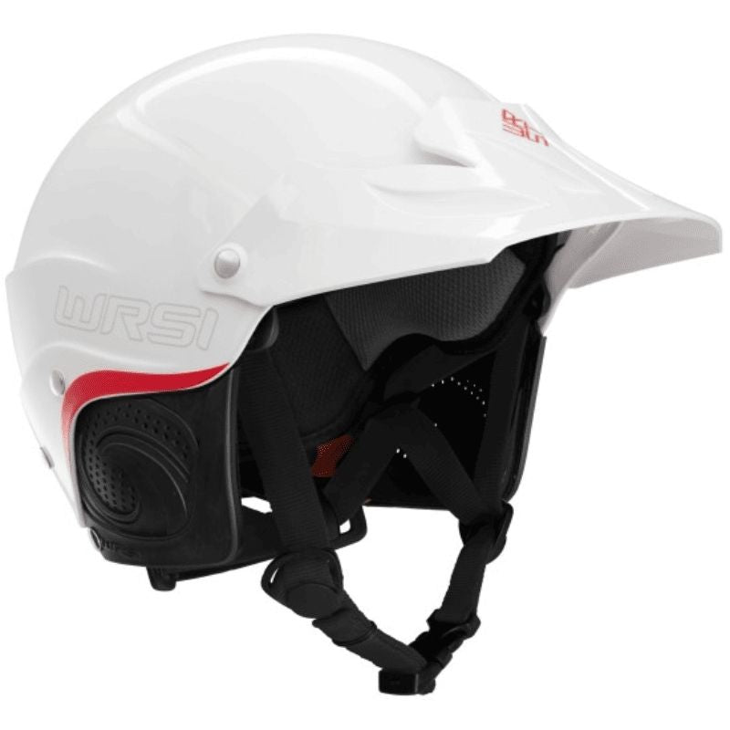 NRS WRSI Current Pro Helmet in white featuring ear protection and a visor