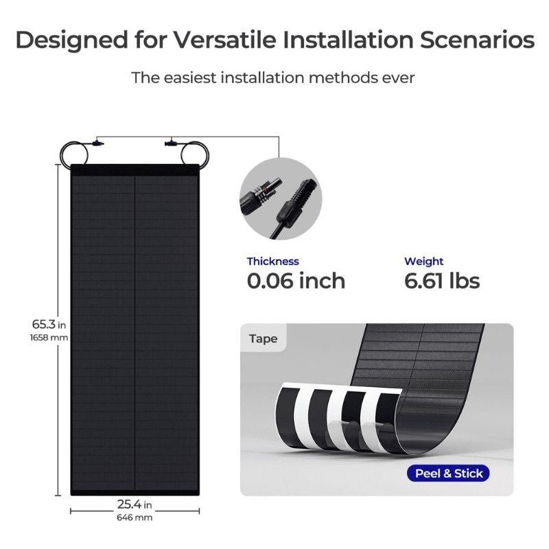 Renogy 150W CIGS solar panel designed for versatile installation