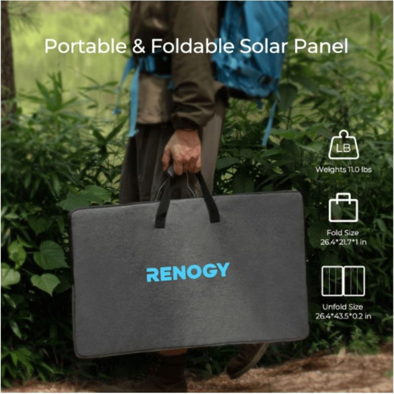 Renogy E.Flex 120W portable solar panel folded in a carrying case