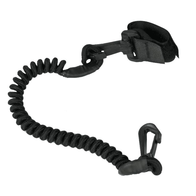 Ruk coiled black paddle leash with clip for securing paddles