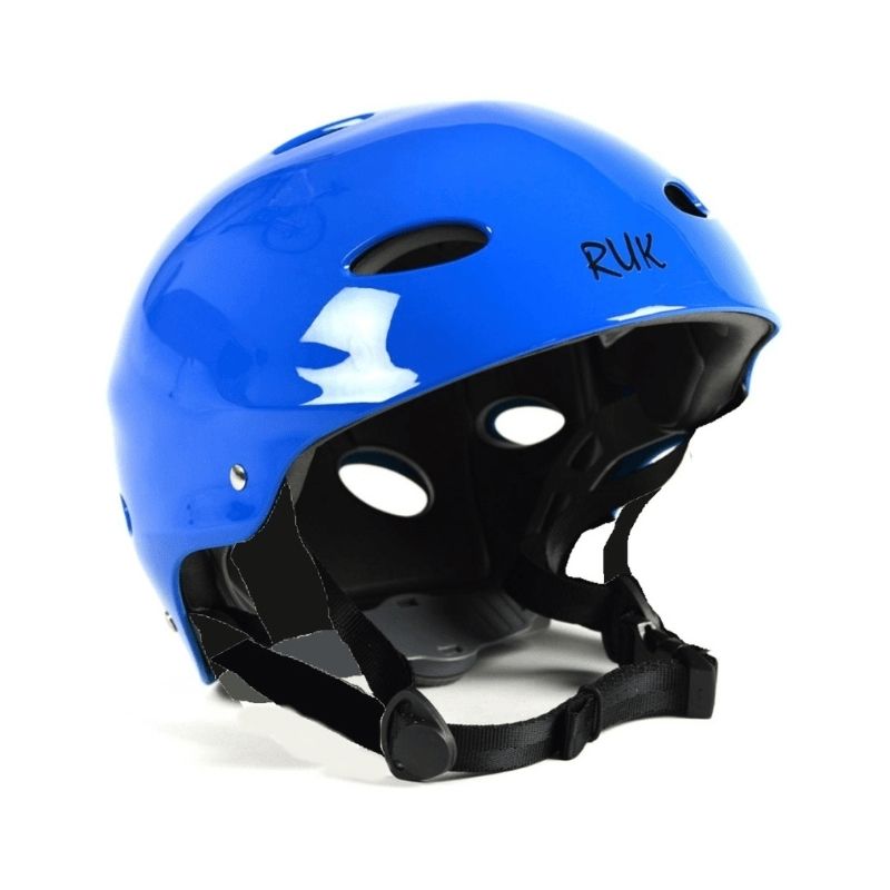 Side view of blue RUK Sport helmet designed for water sports