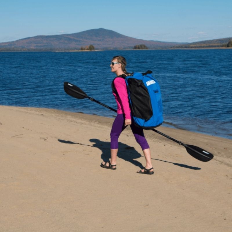 Transporting the Sea Eagle 393RL RazorLite in a backpack along the beach