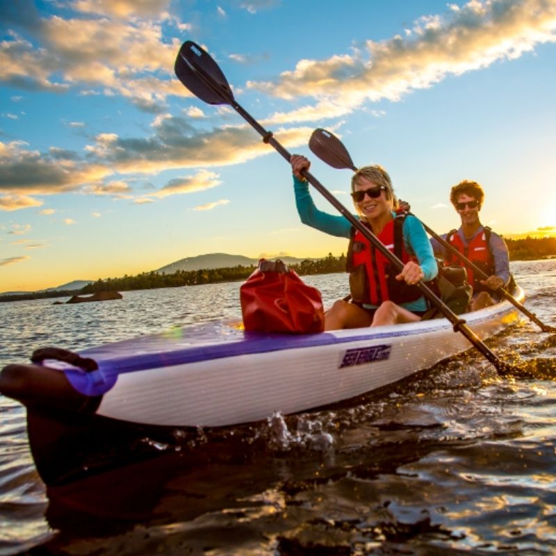 Sea Eagle 473RL inflatable kayak sunset paddling with two people