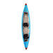 Surge inflatable kayak double, top view in blue and beige color with two seats