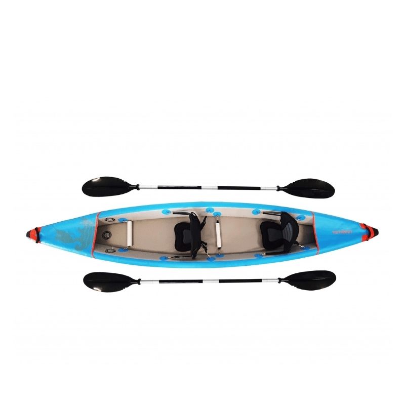 Surge inflatable kayak single, top view showing seating area and overall layout