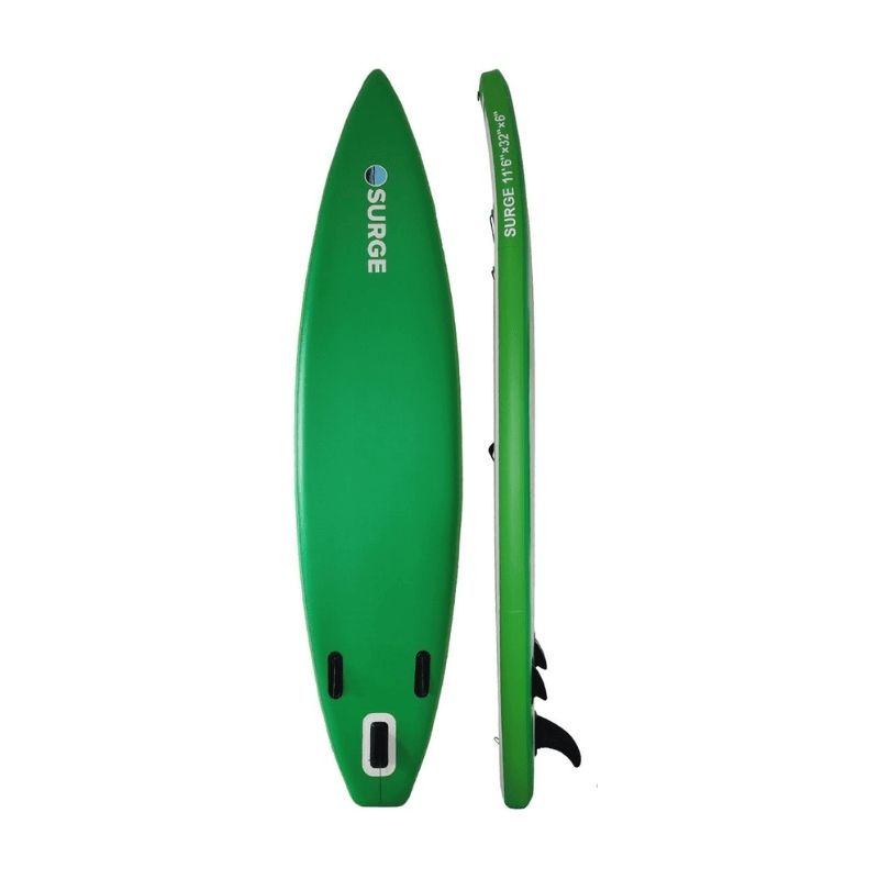 Surge inflatable touring SUP 12'6" bottom and side view of the board