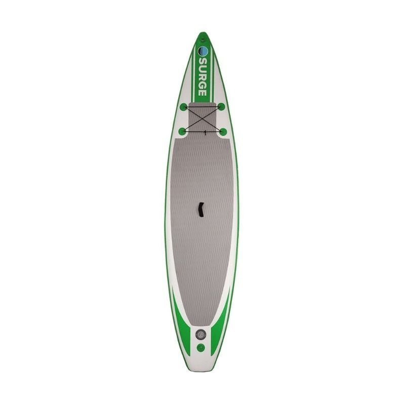 Top view of Surge inflatable touring SUP 12'6" showing full deck and design