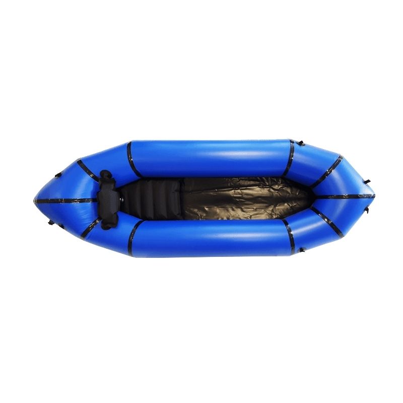 Surge packraft calm water top view blue design with black seating