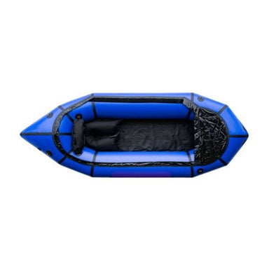 Surge packraft calm water top view blue with black seating