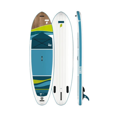 TAHE 10'6 Breeze Performer inflatable paddleboard in blue, side and top view