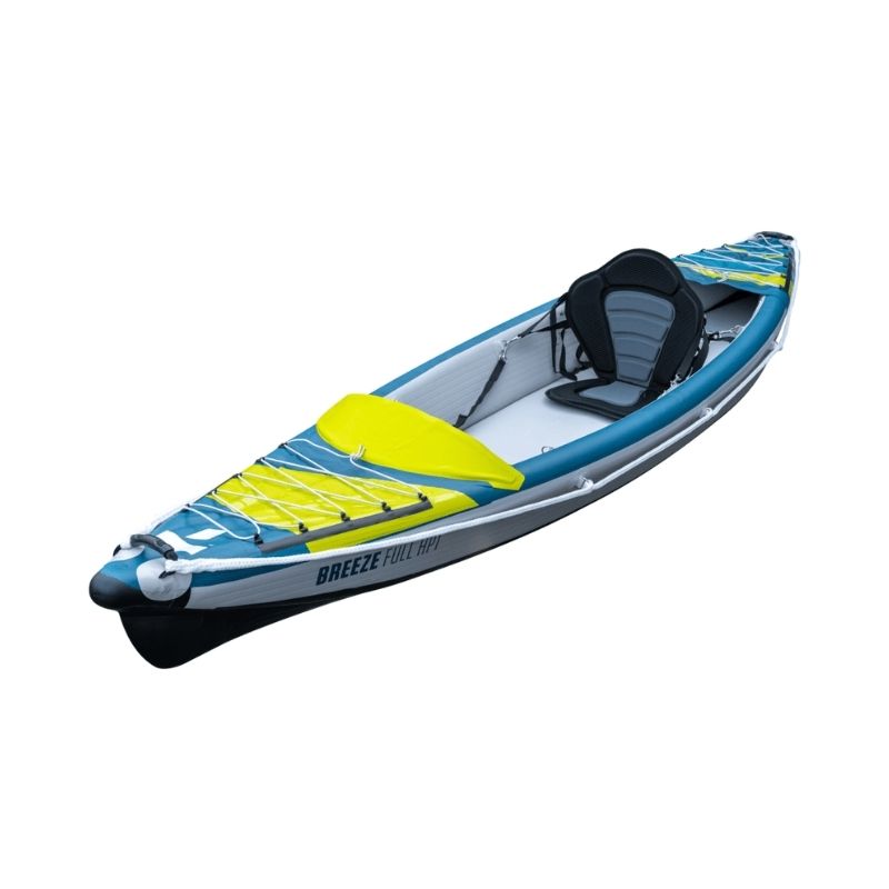 Angled view of the Tahe Breeze Full HP1 inflatable kayak with paddle