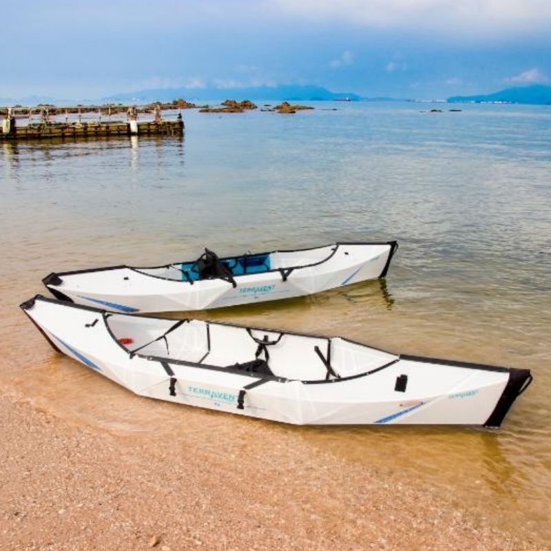 Terravent K2 Folding Kayak in white on ocean adventure