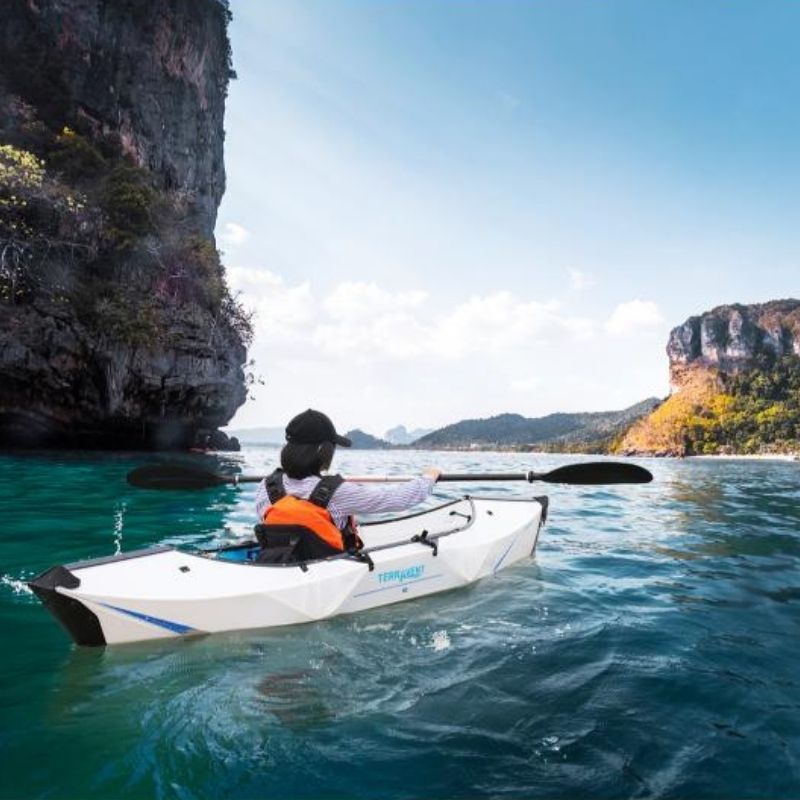 Terravent K2 Kayak on calm blue water in coastal setting